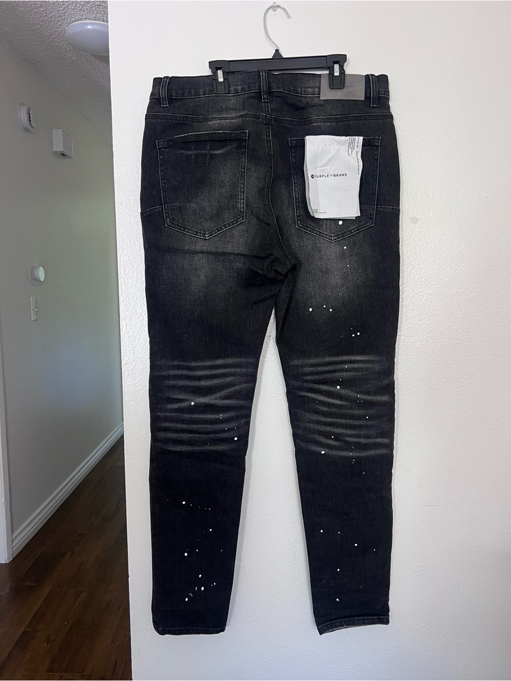 Men's Black PURPLE-BRAND Washed Slim Jeans with Paint-Splatter Detail